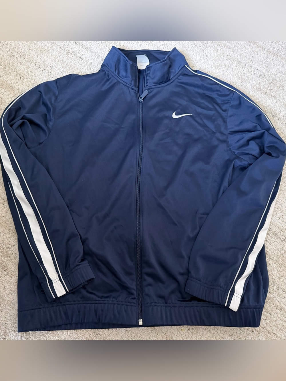 Men’s Nike Full-Zip Track Style Jacket L Navy Blue & White Embroidered Swoosh
